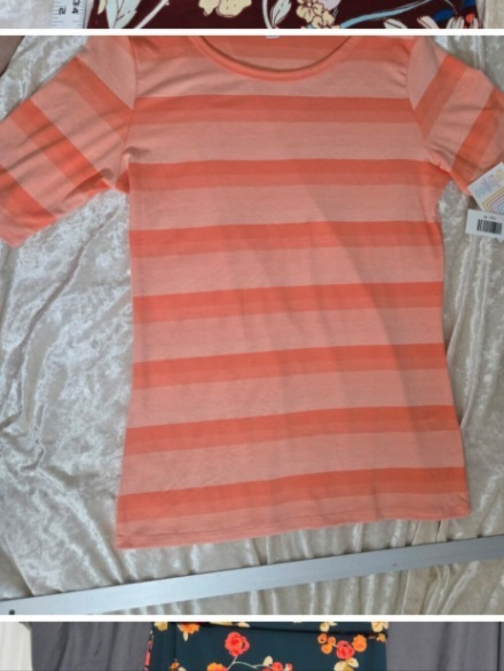 LuLaRoe Striped Top Medium Peach Pink Short Sleeve Shirt NWT